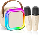 【2025 Newest】 Mini Karaoke Machine for Kids Girls & Boys - Portable Bluetooth Speaker with 2 Wireless Microphones - Kids Birthday Gifts for Ages 4-10 - Kids' Instrument Accessories - Beige by TinyTreasures Baby Boutique