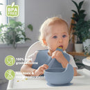 Silicone Baby Feeding Set | Baby Led Weaning Supplies Includes Suction Bowls and Divided Plates, Adjustable Bib, Baby Utensils Spoons and Forks,Cup | Baby Feeding Essentials (Blue Gray) by TinyTreasures Baby Boutique