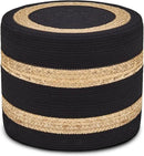 Wimarsbon 18'' Ottoman Pouf, Natural Braided Poof, Rustic Handweave Lounge Pouffe, Boho Footrest Stool for Bedroom, Accent Table or Seat for Living Room (Natural Water Hyacinth + Black Cotton Rope) by CozyNest Decor