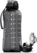AQUAFIT 64 oz Water Bottle with Time Marker - 2in1 Straw & Chug Lid - BPA Free Big Water Bottle with Straw - Gym Water Bottle with Strap - Water Jug (64 Ounces, Gray) by CozyNest Decor