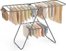 SONGMICS Clothes Drying Rack, with Sock Clips, Metal Laundry Rack, Foldable, Space-Saving, Free-Standing Airer, with 2 Height-Adjustable Gullwings, Indoor Outdoor Use, Gray ULLR052G01 by TinyTreasures Baby Boutique