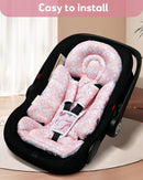 Infant Car Seat Insert, Enlarged Head Support for Baby Carseat, Reversible Newborn Insert with 3 Strap Covers, 2-in-1 Baby Car Seat Cushion for Stroller, Swing, Bouncer, Rocker - Pink Floral by TinyTreasures Baby Boutique
