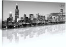 DJSYLIFE Chicago Skyline Wall Art - Black and White Modern Panoramic Cityscape Night View Picture Painting Bedroom Office Living Room Kitchen Home Decoration - Ready to Hang 13.8 "x 47.3" - Chicago 2 by CozyNest Decor