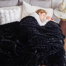 NEWCOSPLAY Faux Fur Throw Blanket Black Bubble Blanket Thick Warm Soft for Couch Sofa Bed 550GSM (Black, Throw(50"x60")) by CozyNest Decor