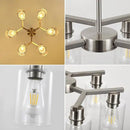 6-Light Farmhouse Brushed Nickel Chandelier,Modern Chandeliers for Dining Room Light Fixture Over Table,Adjustable Hanging Industrial Rustic Pendant Lights Kitchen Island Light with Clear Glass Shade