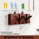 Wall Mounted Piano Key Hanger | Flip Style Hook | Entrance Wall Art Hook, Made of Oak Wood (3 Times Painted, 4 Times Polished) (Walnut, 4Hooks) by CozyNest Decor