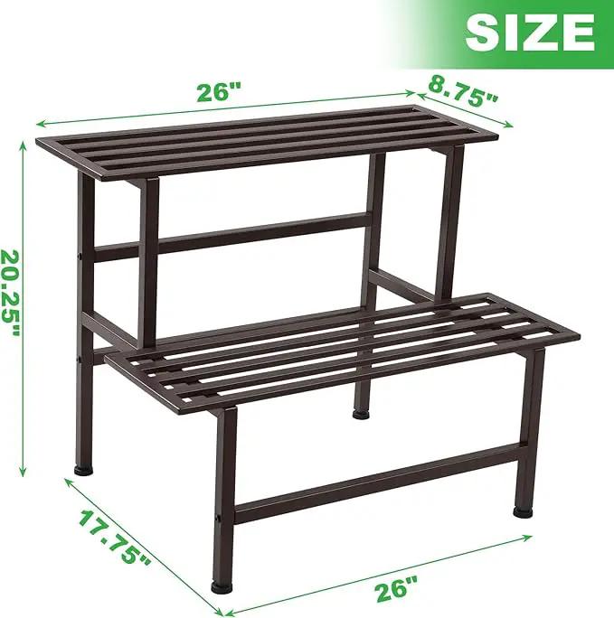 Metal Plant Stand Outdoor Plant Shelf Indoor,2 Tier Heavy Duty Ladder Plant Stands for Multiple Plants,26" L x 20.25" H x 17.75" W,Coffee, photo 6 of 6