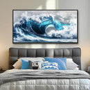 PHAOHUAXM Large Canvas Blue Wave Paintings Wall Art For Living Room Wall Decoration For Bedroom Ocean Wall Pictures Printing Office Decorations Posters Modern Home Decor Black Framed 30x60 In by CozyNest Decor