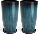 KOL 2-Pack 23.5" Plastic Planters, Gradient Blue Glossy Large Tall Plant Pots, Lightweight Decorative Flower Containers with Drainage Hole & Dual-Purpose Saucer – Indoor & Outdoor Use Front Porch by CozyNest Decor