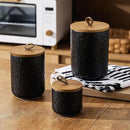Black White Ceramic Coffee Canister Tea Canister with Seal Wood Lid, Airtight Coffee Storage Container for Coffee Bean, Ground Coffee, Sugar, Cookie Candy jar (Black three piece) by CozyNest Decor