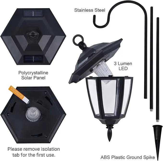 Dynaming 4 Pack Solar Hanging Lights Outdoor, Solar Powered Garden Decorative Lanterns with 4 x 38 Inch Shepherd Hooks, Waterproof Landscape Lighting for Lawn Patio Yard Pathway Driveway, Warm White, photo 7 of 9