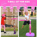 Meland Toddler Basketball Hoop, Pink 4-in-1 Kids Basketball Hoop for Indoor Outdoor Play, Tball Set with Baseball Pop Up Machine, Girls Toys Birthday Gift by TinyTreasures Baby Boutique