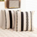Boho Throw Pillow Covers 18x18 Set of 2 Farmhouse Decorative Cushion Case Striped Square Pillows Cover Chenille Pillow Cases Accent Neutral Pillowcase for Sofa Couch Bed,Black by CozyNest Decor