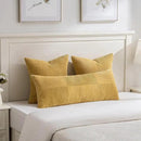 Fancy Homi 2 Packs Mustard Yellow Long Lumbar Decorative Throw Pillow Covers 12x24 Inch for Couch Bed, Rustic Farmhouse Boho Home Decor, Soft Striped Corduroy Rectangle Accent Cushion Case 30x60 cm by CozyNest Decor
