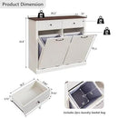 Modern Double Tilt-Out Trash Cabinet, 20 Gallon Fluted Laundry Hamper Cabinet w/2 Drawers, Wooden Hidden Garbage Can Cabinets with Storage Basket,Free Standing for Kitchen & Living Room, White by CozyNest Decor