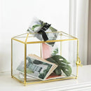 Glass Wedding Card Box with Slot, Large Clear Card Box 10.2 inch Gold Brass Gift Card Storage Box with Lock for Wedding Receptions, Baby Shower, Birthday Party, Bridal Shower by CozyNest Decor
