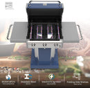 Kenmore 3-Burner Propane BBQ Grill, 30,000 BTUs Gas Grill with Cast Iron Cooking Grates, Folding Side Tables & Wheels, Outdoor Grill with Tool Hooks, Azure Blue + Bonus Cover by GreenHaven Gardens