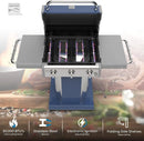 Kenmore 3-Burner Propane BBQ Grill, 30,000 BTUs Gas Grill with Cast Iron Cooking Grates, Folding Side Tables & Wheels, Outdoor Grill with Tool Hooks, Azure Blue by GreenHaven Gardens