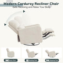 Swivel Rocker Recliner, Oversized Manual Nursery Glider Rocking Recliner Chair with Removable Cushion, Upholstered Swivel Reclining Chair for Nursery Living Room Bedroom, Corduroy White by TinyTreasures Baby Boutique