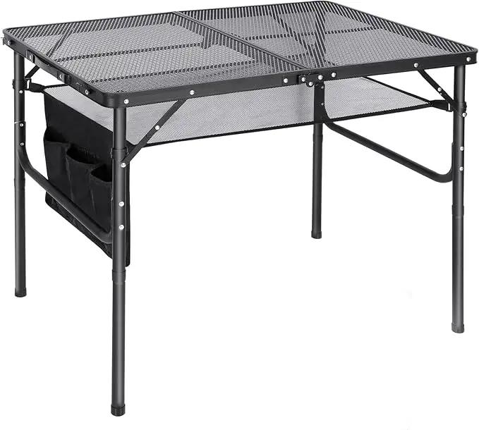 REDCAMP 36x24 Folding Grill Table for Outside, Lightweight Portable Metal Aluminum Outdoor Grill Table with Adjustable Height Legs, Great for Camping Picnic Cooking BBQ, Black 3ft