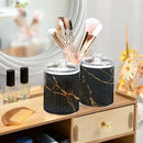 2 Pack Qtip Holder Organizer Dispenser Gold Black Marble Texture Bathroom Storage Canister Cotton Ball Holder Container for Cotton Pads/Swabs/Floss by CozyNest Decor