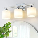 Stainless Steel Milk Glass Vanity Lights for Bathroom, 3 Light Chrome Bathroom Light Fixtures Over Mirror, Ceramic E26 Sockets Wall Mounted by CozyNest Decor