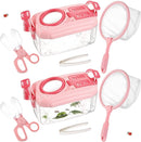 2 Set Bug Catcher for Kids- Educational Bug Catching Kit Including Butterfly Net, Insect Clip, Tweezer, Outdoor Toys for Kids Ages 3-10 (Pink) by TinyTreasures Baby Boutique