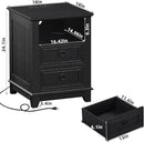 18" Night Stands Set of 2 with Charging Station, Farmhouse 2 & 3 Drawers End Table Dresser for Bedroom, Black Wooden Nightstand, Bed Side Table with Open Shelf, Bedside Cabinet for Living Room by CozyNest Decor