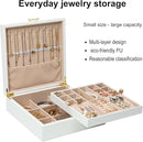 Jewelry Box Organizer for Women,White 2 Layer jewelry Stoarge Case,Built in Necklace Hook and Detachable Jewelry Tray,Indoor Jewelry Display Box by TinyTreasures Baby Boutique