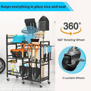 NADAMOO Garden Tool Organizer with Rolling Wheel, 3-tier Metal Shelf Yard Tool Holder, Utility Stand Rack for Garage Organization and Storage, Hold Long-Handled Rakes, Shovel, Broom by GreenHaven Gardens