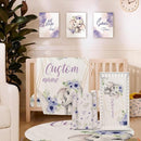 Personalized Baby Crib Bedding Set for Baby Girls, Purple Flower Pattern Elephant Theme Custom Name Baby Crib Sets 5-Pcs, Toddler Double Layer Blanket Fitted Sheets Changing Pad Cover Rug Wall Art Set by TinyTreasures Baby Boutique