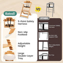 High Chair for Babies and Toddlers, Wooden Highchair with Adjustable Seat & Convertible Footrest Heights, Baby Feeding Chair with Safety Harness & Removable Double Layer Tray by TinyTreasures Baby Boutique