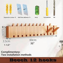 Wall Mounted Piano Key Hanger | Flip Style Hook | Entrance Wall Art Hook, Made of Oak Wood (3 Times Painted, 4 Times Polished) (Beech, 12Hooks) by CozyNest Decor