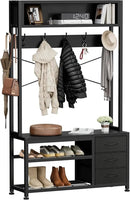 Lulive Hall Tree with Bench and Shoe Storage, 31.5" Coat Rack Freestanding with 2-Tier Storage Shelf, 6-in-1 Entryway Bench Coat Rack with 12 Hooks and 3 Drawers(Black) by CozyNest Decor