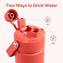 Kids Insualated Water Bottle with Straw - 12oz Stainless Steel Water Bottle with Dual Spouts, Leak-Proof, BPA-Free, Double Wall Vacuum Keeps Cold for 24 Hours for Sports, Travel, School (Tawny Orange) by CozyNest Decor