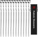 Kabob Skewers 14" Stainless Steel Long BBQ Barbecue Skewers, Flat Metal Kebob Sticks Wide Reusable Grilling Skewers for Meat Chicken, Set of 12pcs with Storage Bag by JY COOKMENT by GreenHaven Gardens
