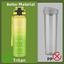 OLDLEY 32 oz Water Bottle, Motivational Water Bottle with Time Marker, Sports Water Bottle With Strap, Leakproof & BPA Free Large Water Bottles for School, Gym, Travel, Outdoor, Tritan,Yellow&Green by CozyNest Decor