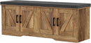 2-Tier Storage Bench, Shoe Bench with Padded Seat Cushion, Entryway Bench with 4 Barn Doors, Adjustable Shelf, 13.8" D x 47.2" W x 17.7" H, for Entryway, Living Room, Bedroom, Rustic Walnut by CozyNest Decor
