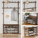 Bamboo Hall Tree with 13 Hook, 6-in-1 Entryway Bench with Coat Rack Freestanding, Coat Rack with Shoe Storage Bench Organizer for Mudroom, Bedroom, All-in-One Shoe Rack,Walnut by CozyNest Decor