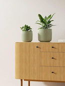 LE TAUCI Fluted Ceramic Planters Set of 3 – 8.3/7 / 5.7 in Sage Green Reactive Cylinder Indoor Plant Pots with Drainage Plug & Mesh, Glossy Stoneware Flower Pots for Succulents Herbs by GreenHaven Gardens