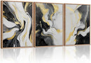 HLNIUC Abstract Gold and Black Framed Canvas Wall Art,Large Neutral Black and White Wall Decor Set of 3(16”x24”)Modern Gold Foil Framed Painting,Textured Marble Fluid Art Print for Living Room,Bedroom by CozyNest Decor
