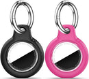 Upgrade Waterproof 2 Pack Airtags Holder with Apple Airtags Keychain, Hard PC Air Tag Case, Anti-Scratch & Shock Air tag Holder, Men's Women's Keyrings & Keychains -Black+Rose Red by TinyTreasures Baby Boutique