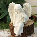 Angel Garden Statue, Sitting Angel Sculpture, Resin Angel with Bird Figurine for Patio Yard Porch Lawn Outdoor Decor Home Shelf Sitter Memorial Spiritual Gifts by GreenHaven Gardens