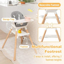 BABY JOY Baby High Chair, 6 in 1 Convertible Wooden High Chair for Babies & Toddlers with Adjustable Legs, Double Removable Tray, Safety Harness & Waterproof PU Cushion (White) by TinyTreasures Baby Boutique