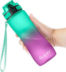OLDLEY 25 oz Water Bottle, Motivational Water Bottle with Time Marker, Sports Water Bottle With Strap, Leakproof & BPA Free Large Water Bottles for School, Gym, Travel, Outdoor, Tritan,Green&Purple by CozyNest Decor