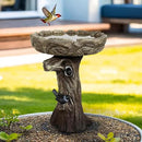 SunJet 23 Inch High Wood-Look Concrete Bird Bath with Decorative Faux Bird – Birdbath Rustic & Long-Lasting Design, Enhances Garden, Patio, Yard, Lawn Decor by GreenHaven Gardens