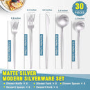 Matte Silverware Set for 6,Modern Stainless Steel Brushed Cutlery Set,30-Pieces Heavy Duty Flatware Set,Knives Spoons and Forks Set Utensils Set, Satin Finish, Dishwasher Safe by CozyNest Decor