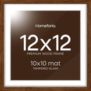 Homeforia 12x12 Frame Brown Wood, High End Dark Oak 12 x 12 Square Picture Frame with Mat 10 x 10 for Photo, 12by12 Wooden Walnut Poster Frame Matted to 10x10 Print, Tempered Glass, Wall Kit, Set of 1 by CozyNest Decor