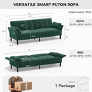 89” Futon Sofa Bed, Velvet Fabric Comfy Futon Couch Bed with 2 Square Pillows, Convertible Sleeper Sofa with Adjustable Backrest& Armrests, Modern Loveseat Sleeper for Living Room, Bedroom by CozyNest Decor