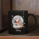 Custom Snow Ball Design Mug With Name, Personalized Black Cup 11oz 15oz, Snow Ball With Santa Claus And Christmas Tree Inside Design, Customized Christmas Themed Coffee Cup by CozyNest Decor